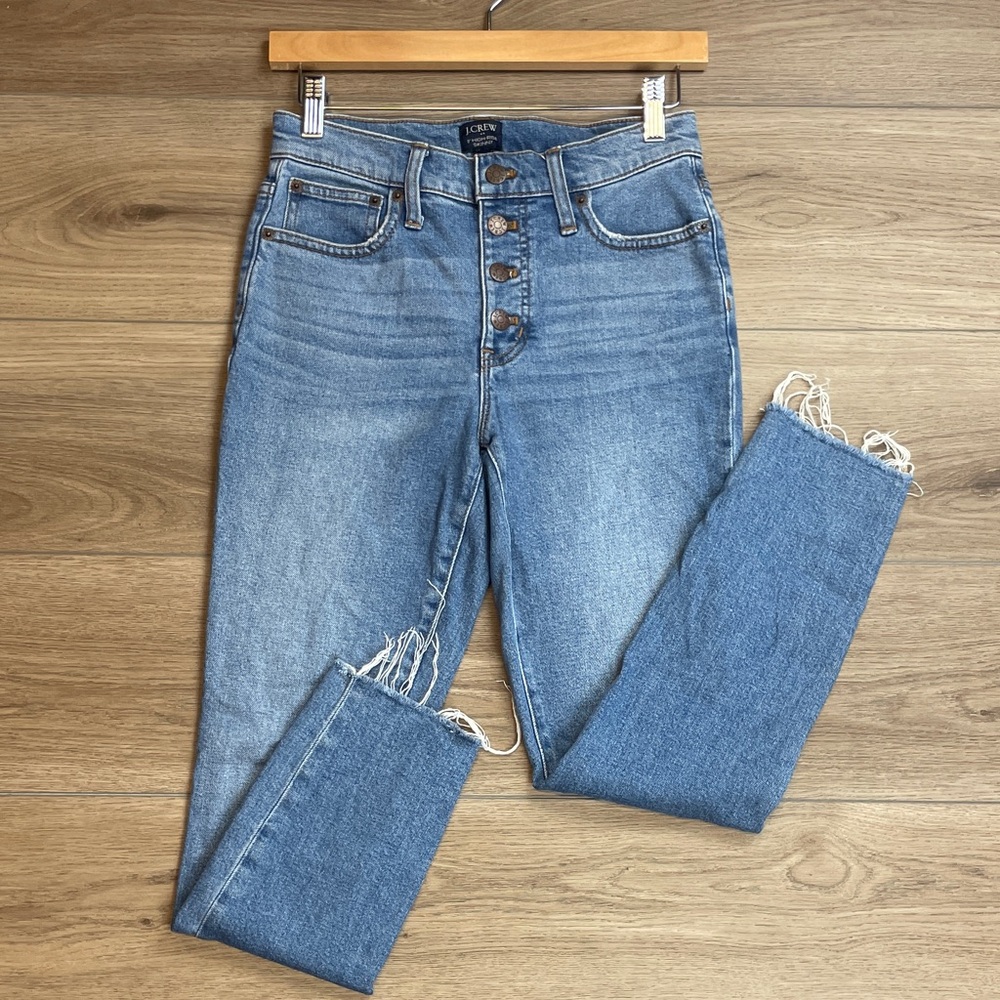 J.Crew Button Fly Jeans Size 25 0 High Rise Skinny Released Hem Stretchy